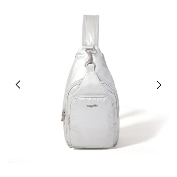 Baggallini Handbags - Baggallini Sleek Silver Sling Backpack